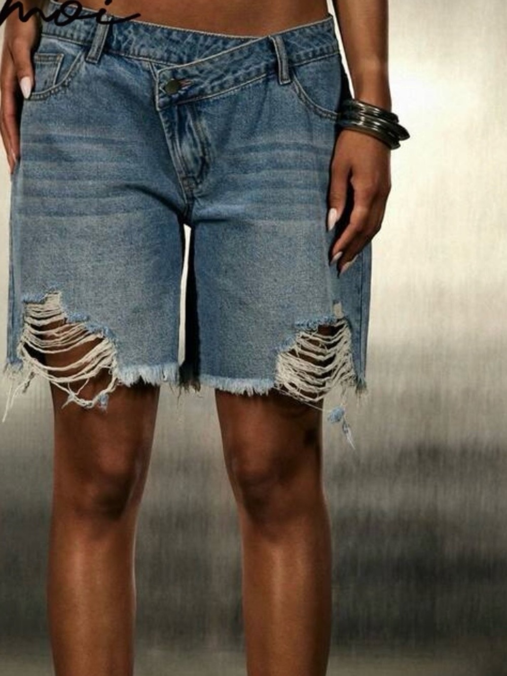 Distressed Light Blue Denim Bermuda Shorts